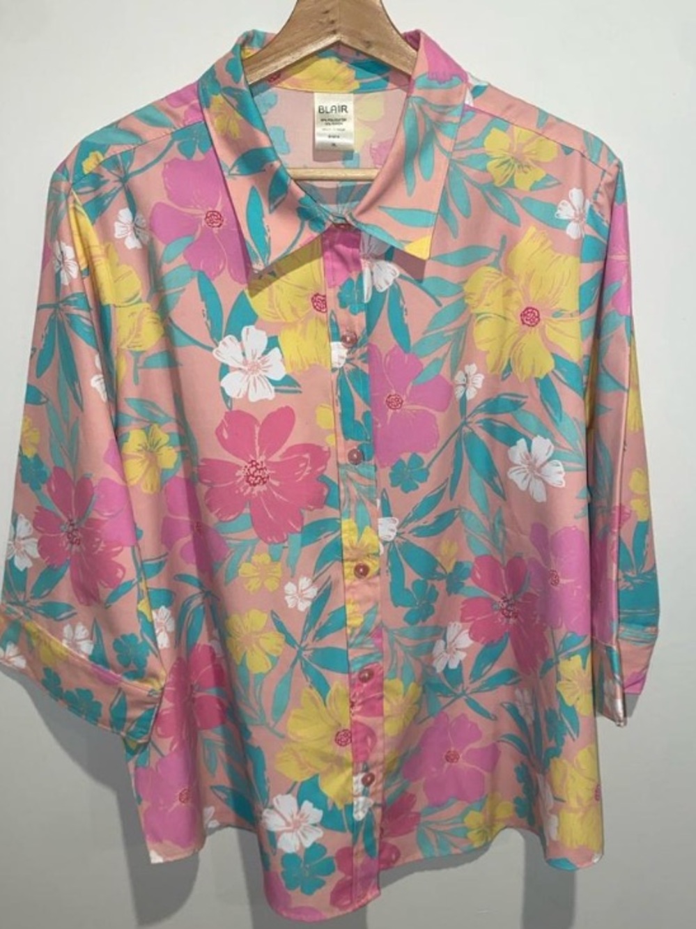 Blair Pink Floral Button-Up Shirt with Yellow & Teal Accents